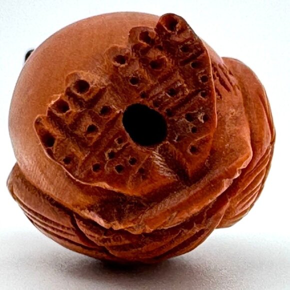 Ojime Bead Netsuke Owl Hand-Carved Boxwood Signed Figurine - Picture 6 of 9